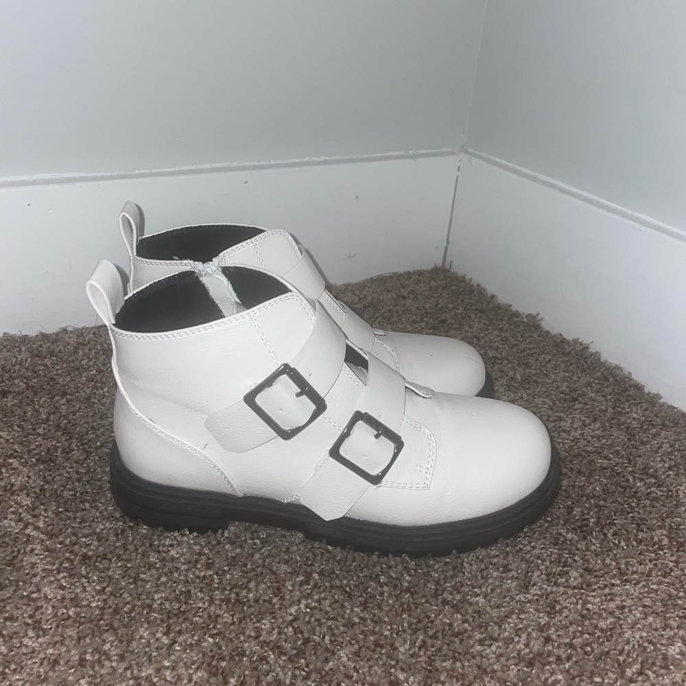 SO White Buckle Booties